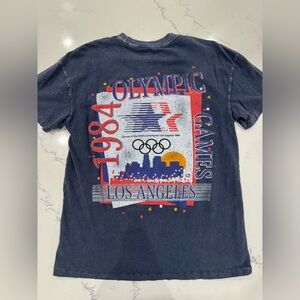 Abercrombie & Fitch Men's Navy and Blue Olympics Shirt - Size L